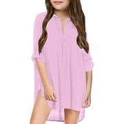 Little Girl's Kids Swimsuit Back A Line Beach Cover Up for Girls Animal Print Clothes Girl Chiffon Shirt Bikini Fit and Flare Girls Dress Beachwear Bathing Suit Beach Dress Swim Coverup